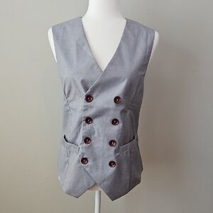 Gray Double-Breasted Vest with Red Buttons
